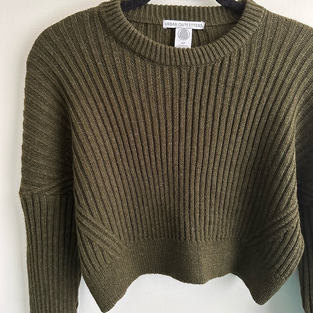 Urban Outfitters Olive Green Ribber Cropped Sweater